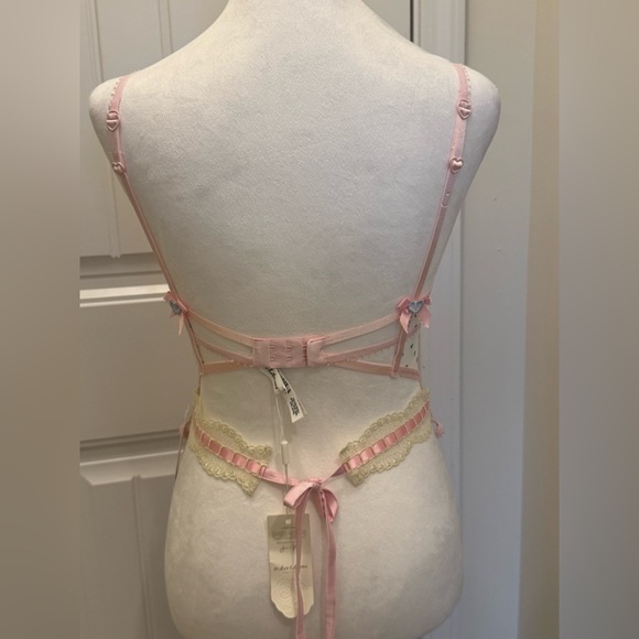 Rare/NWT - For Love and Lemons Gabriella Garter Teddy XS - Blue Glitter Hearts - Picture 7 of 9